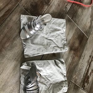 Manolo Blahnik snakeskin Silver Metallic mules